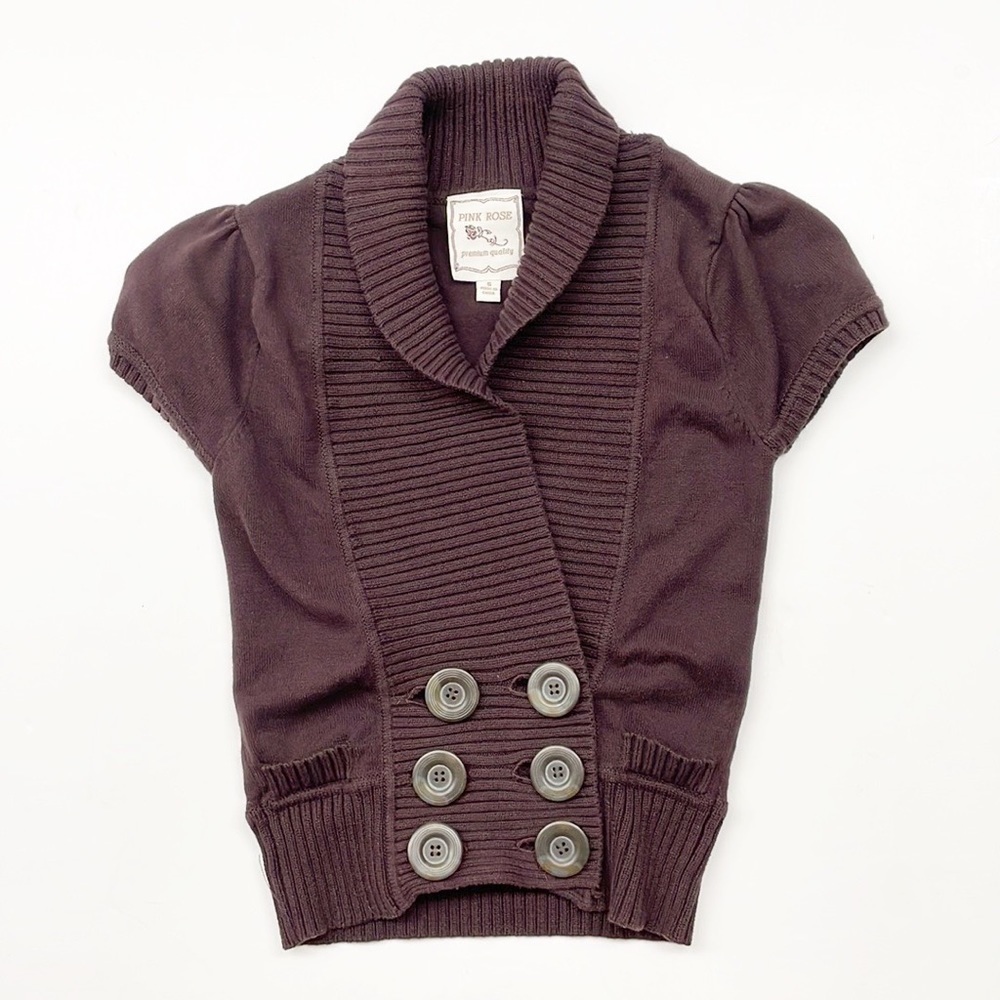 Pink Rose brown knit button up vest